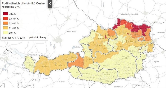 11. Mapa Čechů v Rakousku